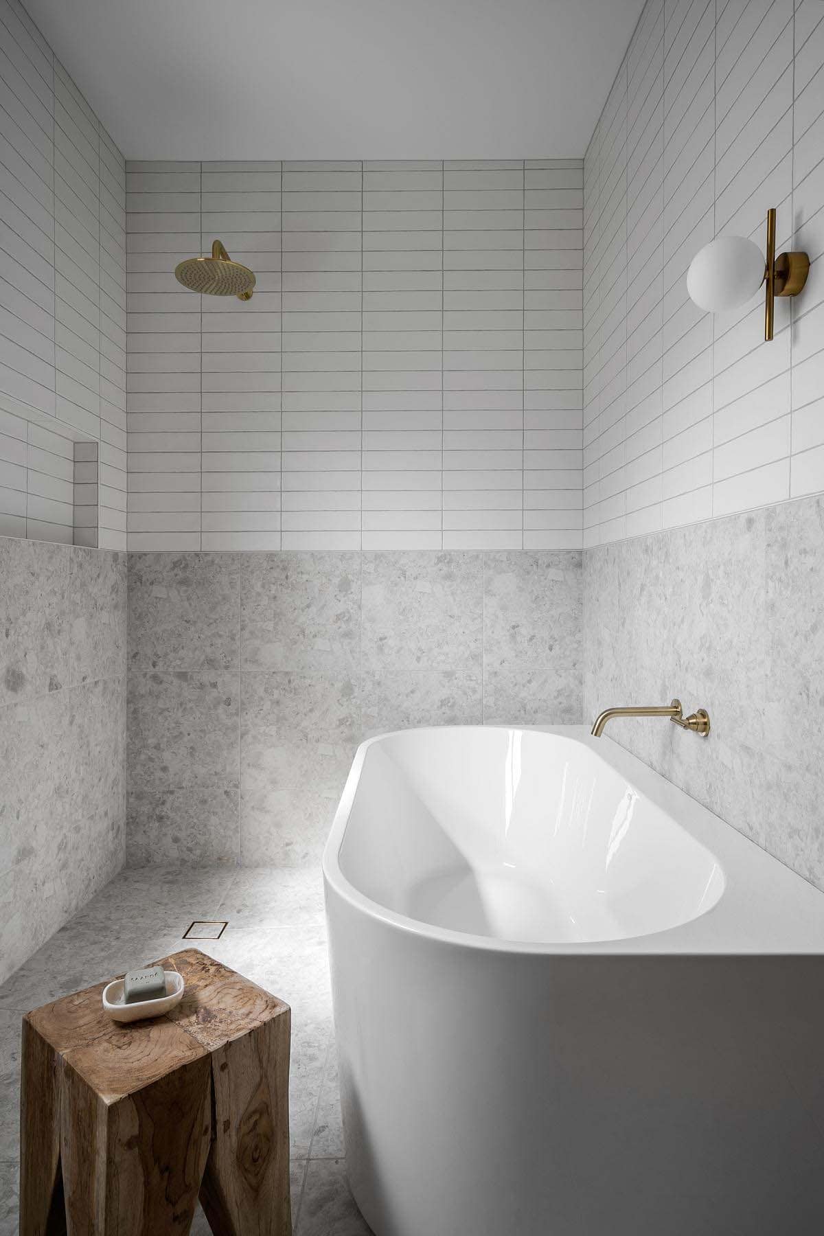 Scandinavian style bathroom shower and tub