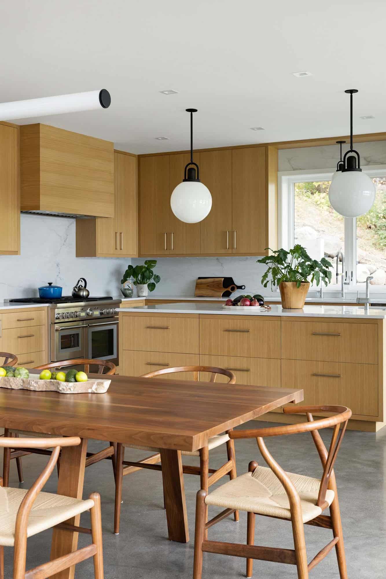 Scandinavian midcentury modern dining room and kitchen