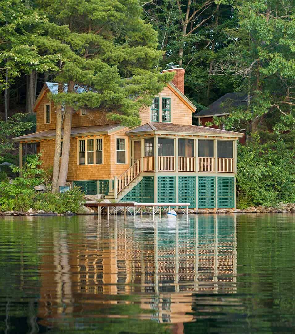 shingled lake house exterior