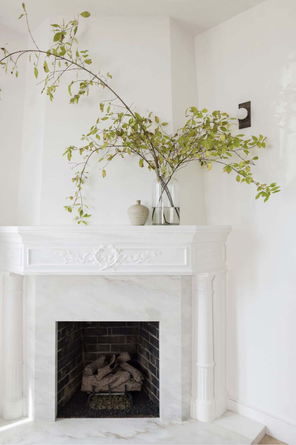 Scandinavian style living room fireplace