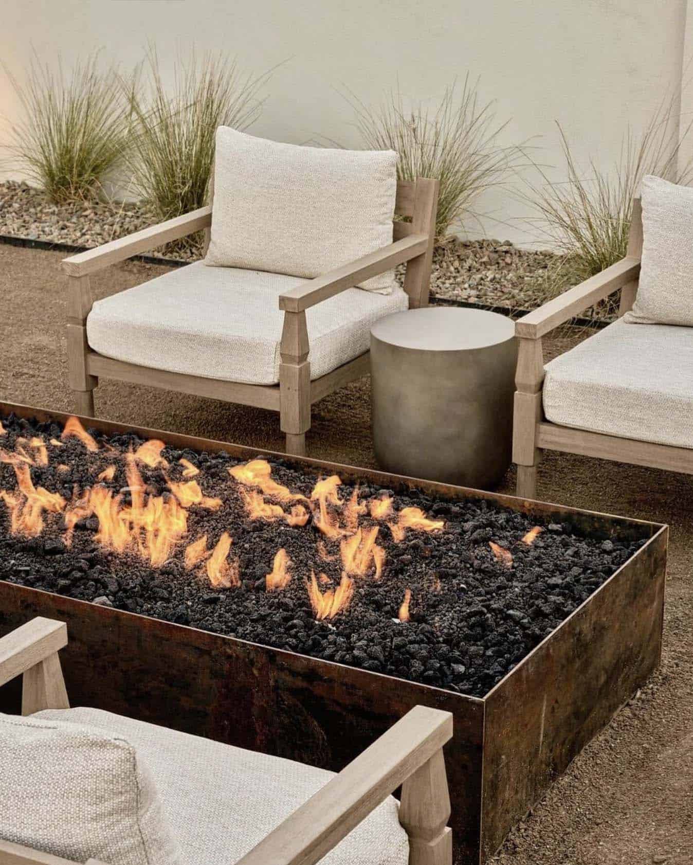 modern fire pit with outdoor furniture