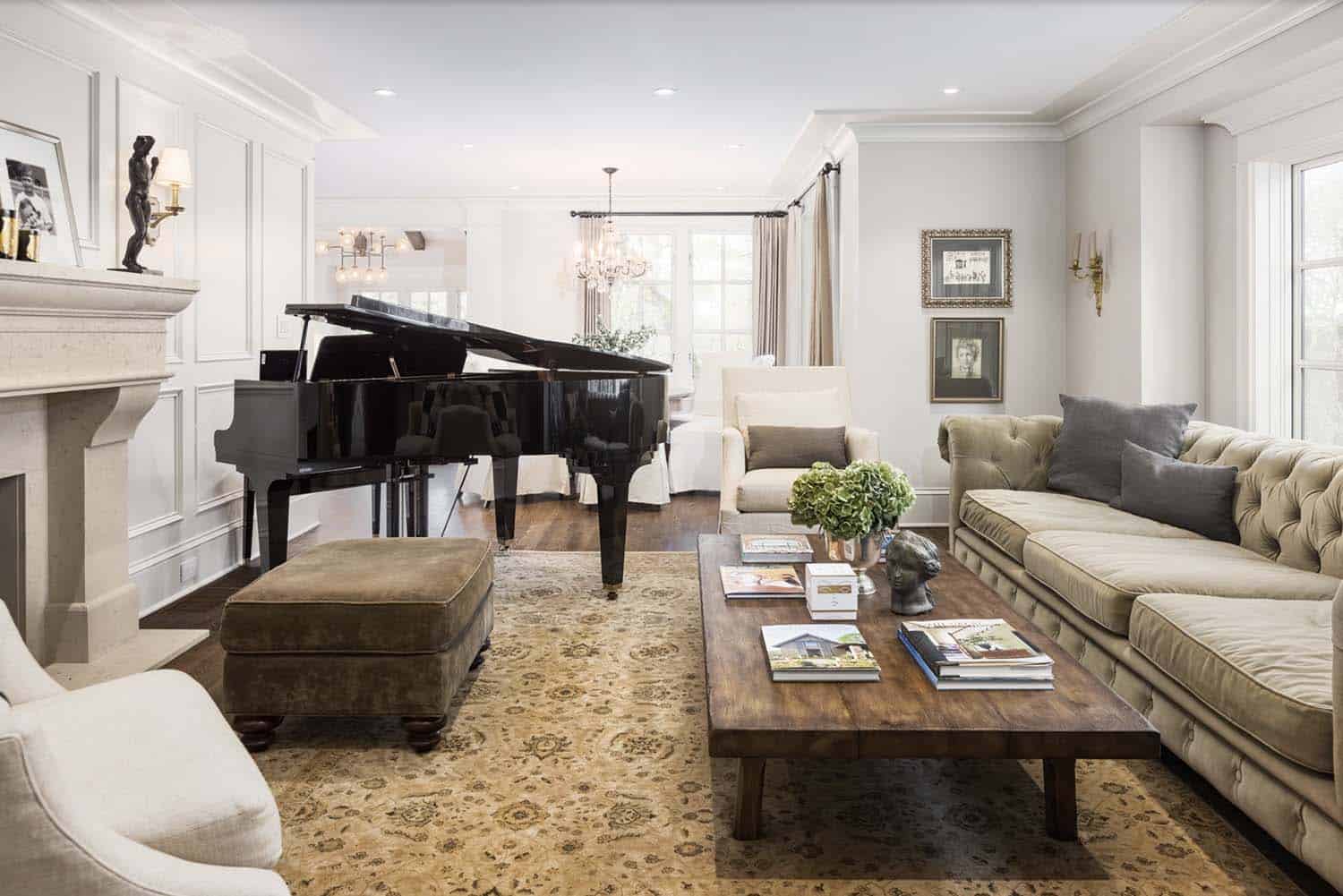 traditional living room with a piano