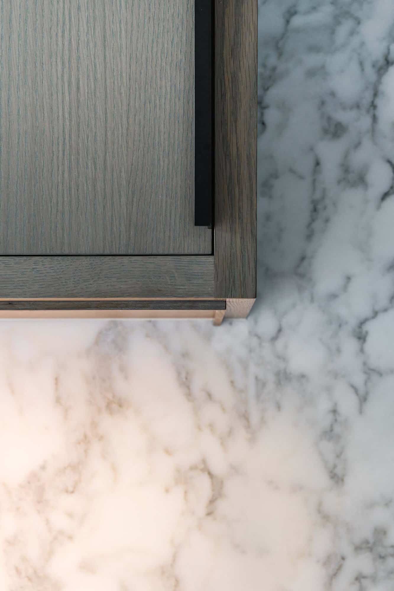 midcentury modern kitchen marble backsplash detail