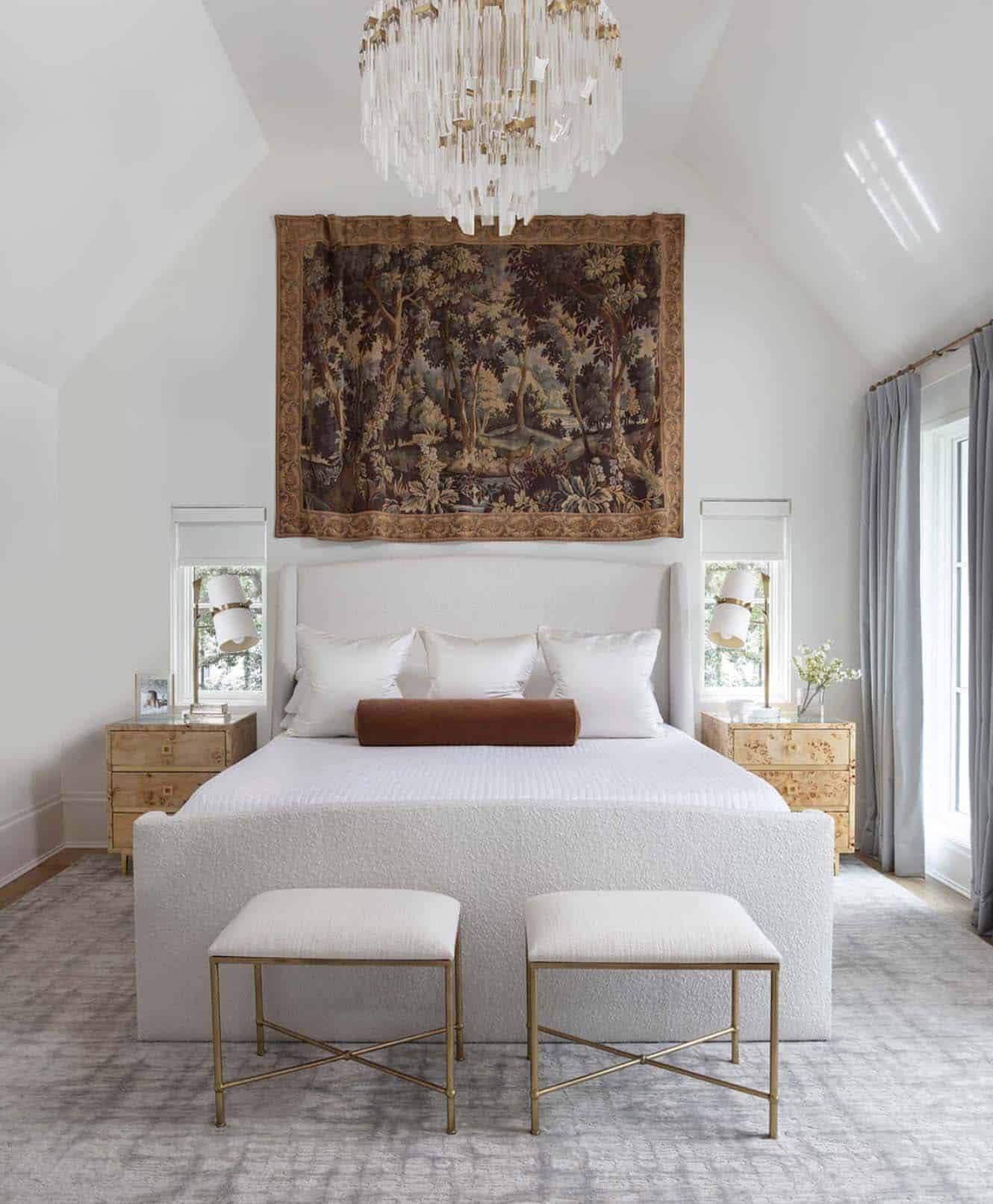 luxury contemporary bedroom with a vaulted ceiling