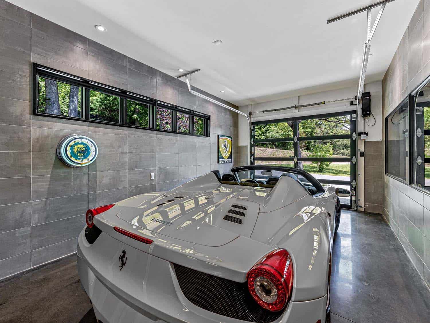 modern garage with a ferrari