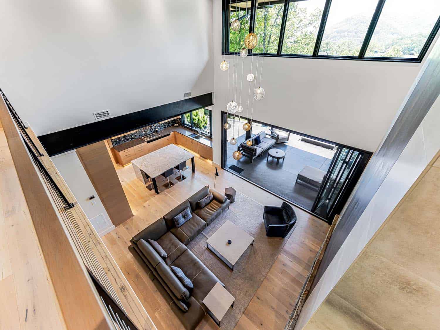 modern living room with a view from the second-story