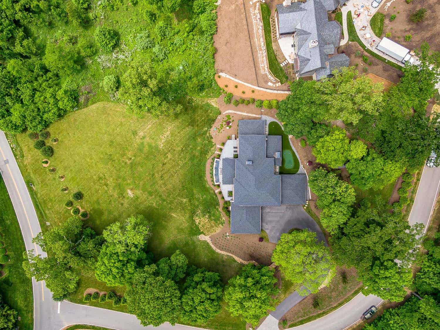 modern home aerial view