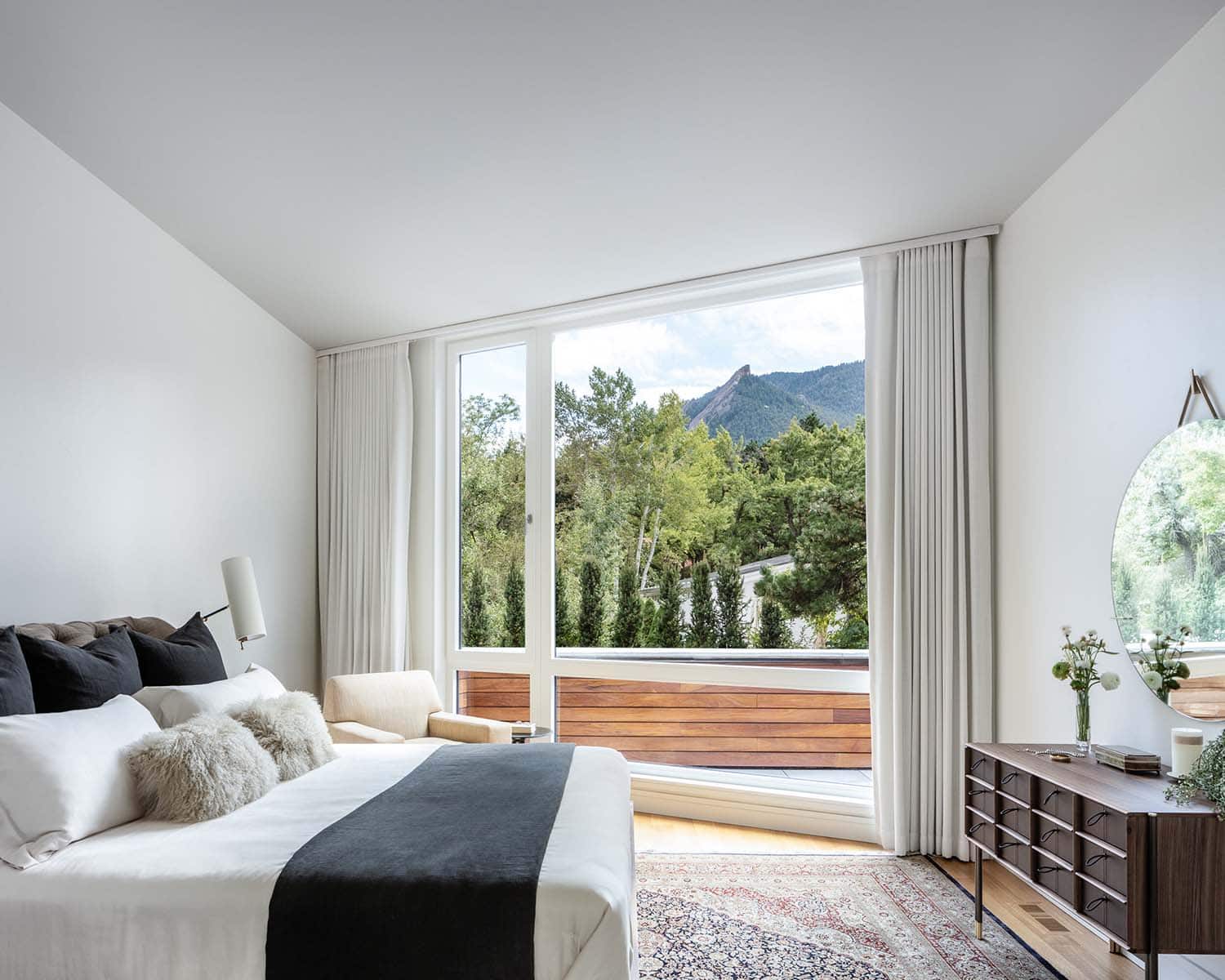 modern bedroom with sliding glass doors and a Mountain View