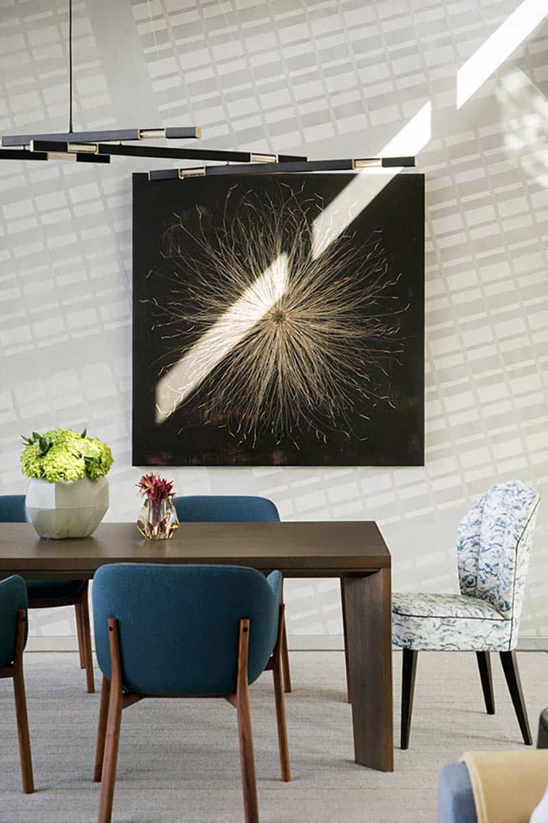 modern dining room with artwork