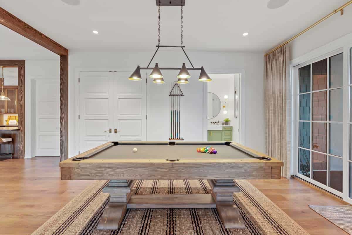 modern entertainment room with a pool table