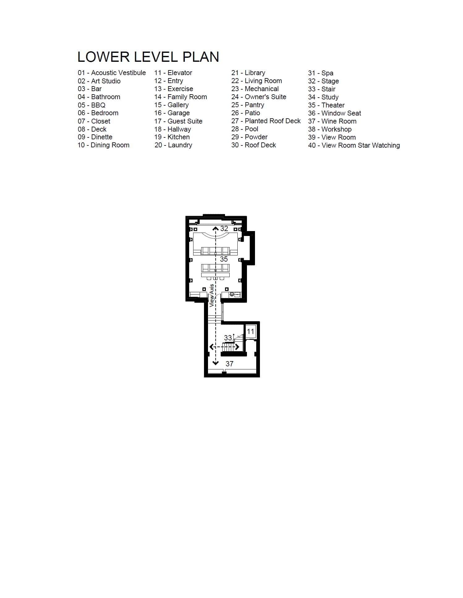 modern hilltop house lower level floor plan