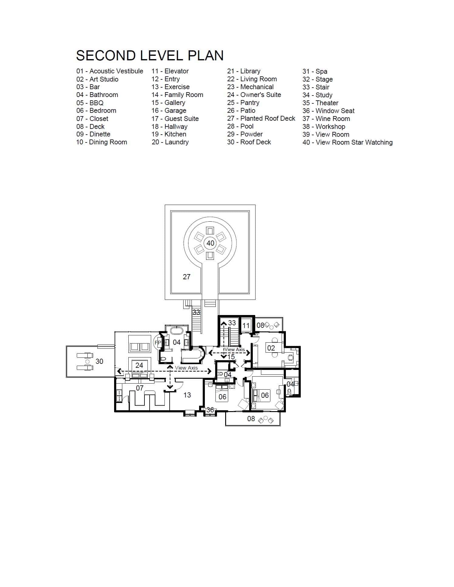 modern hilltop house second level floor plan