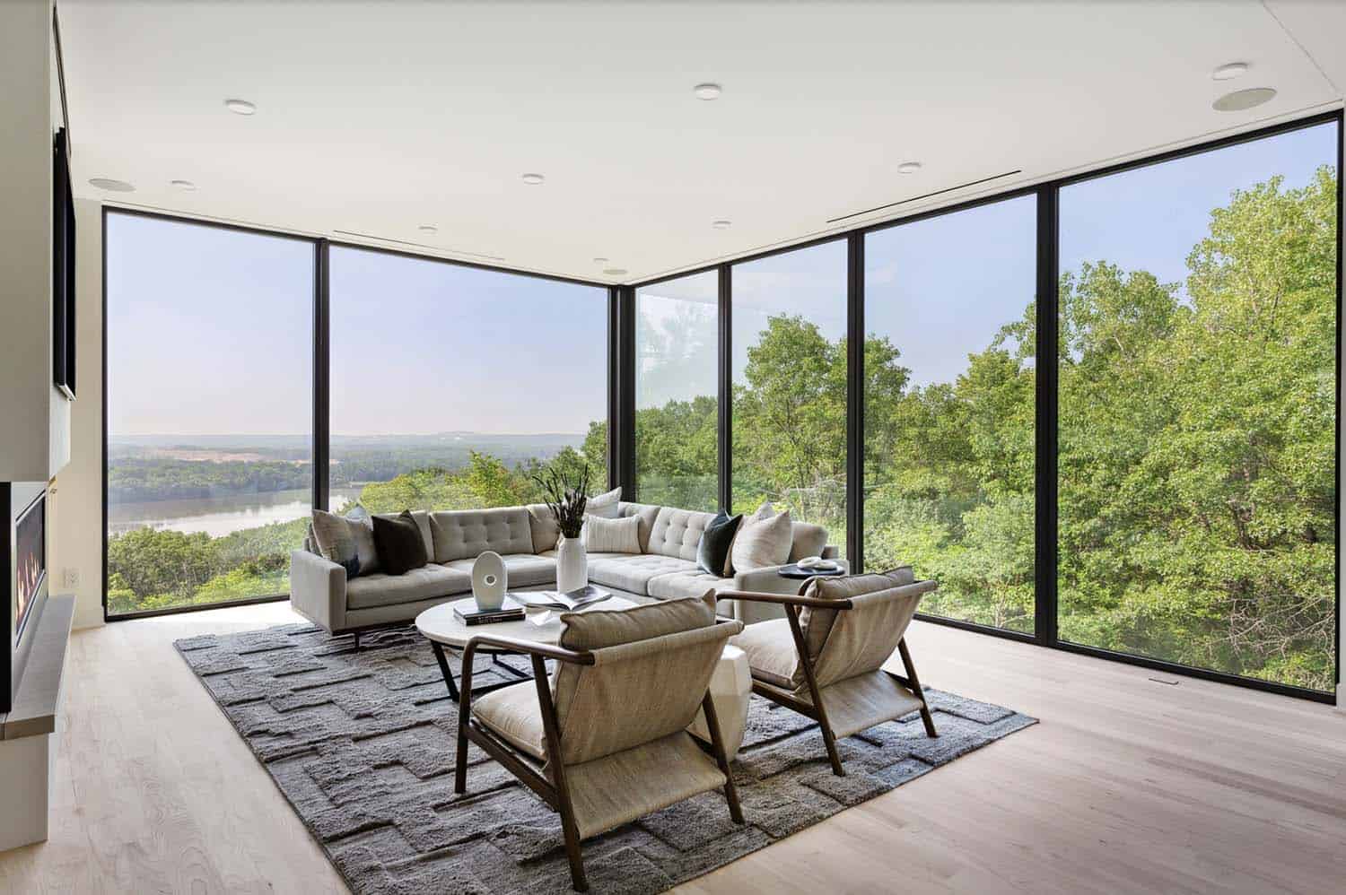 modern living room with floor-to-ceiling windows