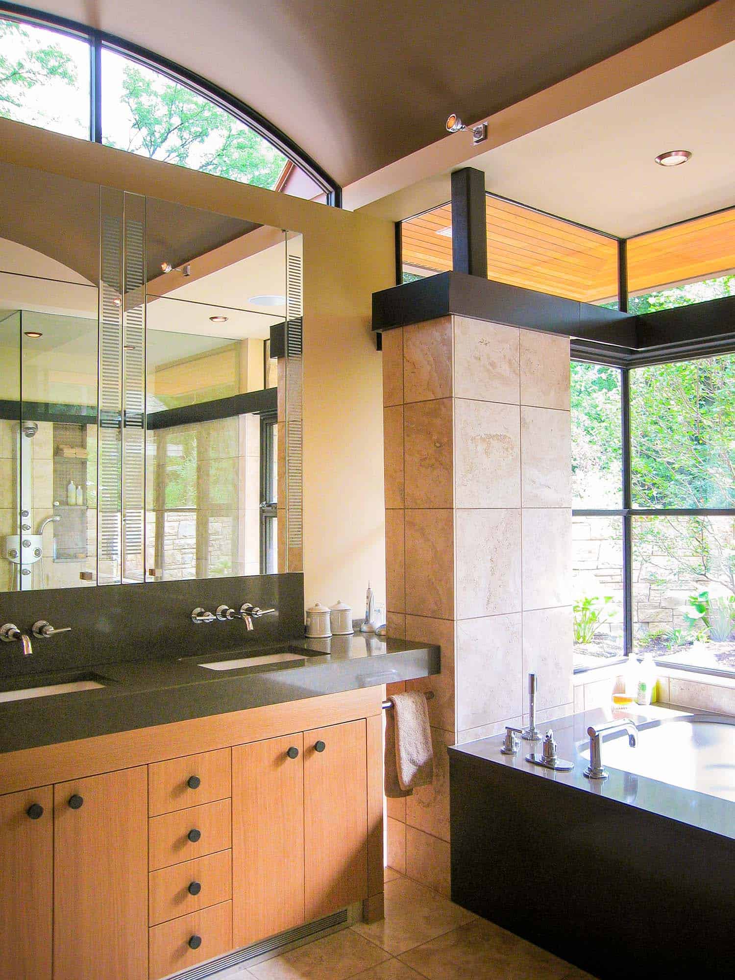 modern bathroom vanity and integrated tub