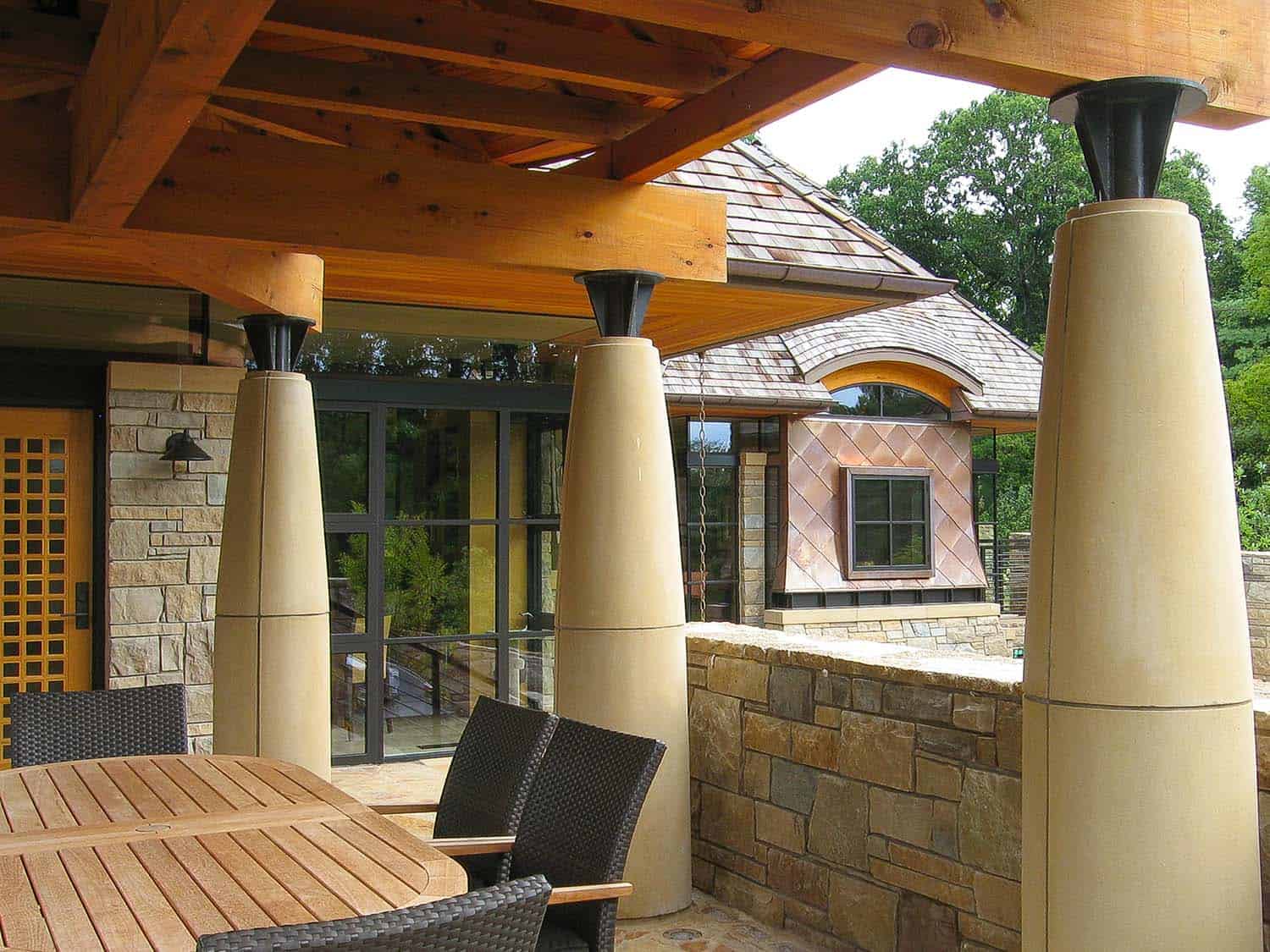 modern cottage exterior covered patio with alfresco dining