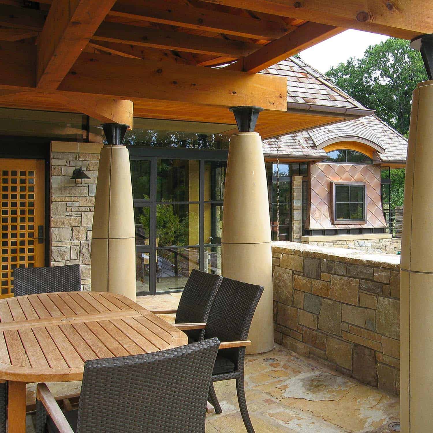 modern cottage exterior covered patio with alfresco dining