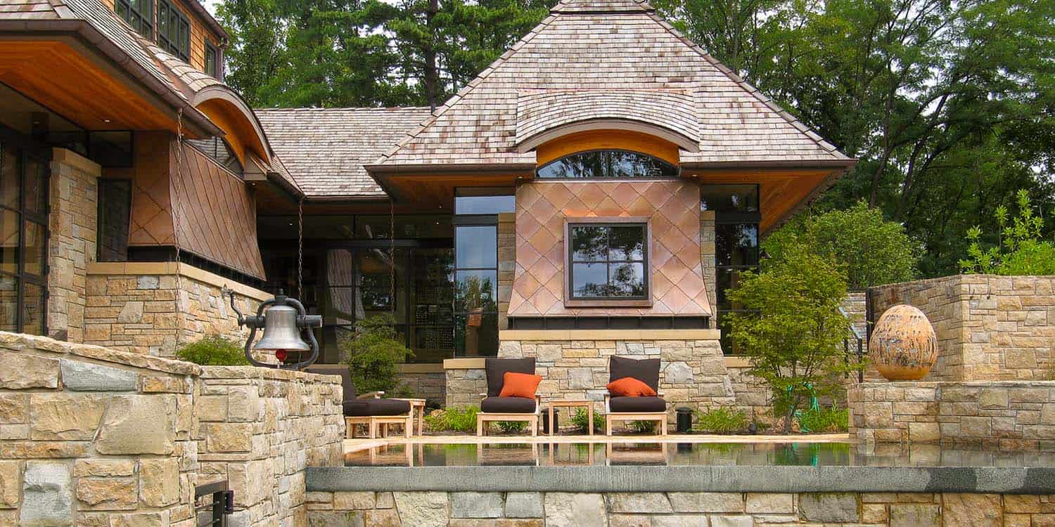 modern cottage exterior backyard view
