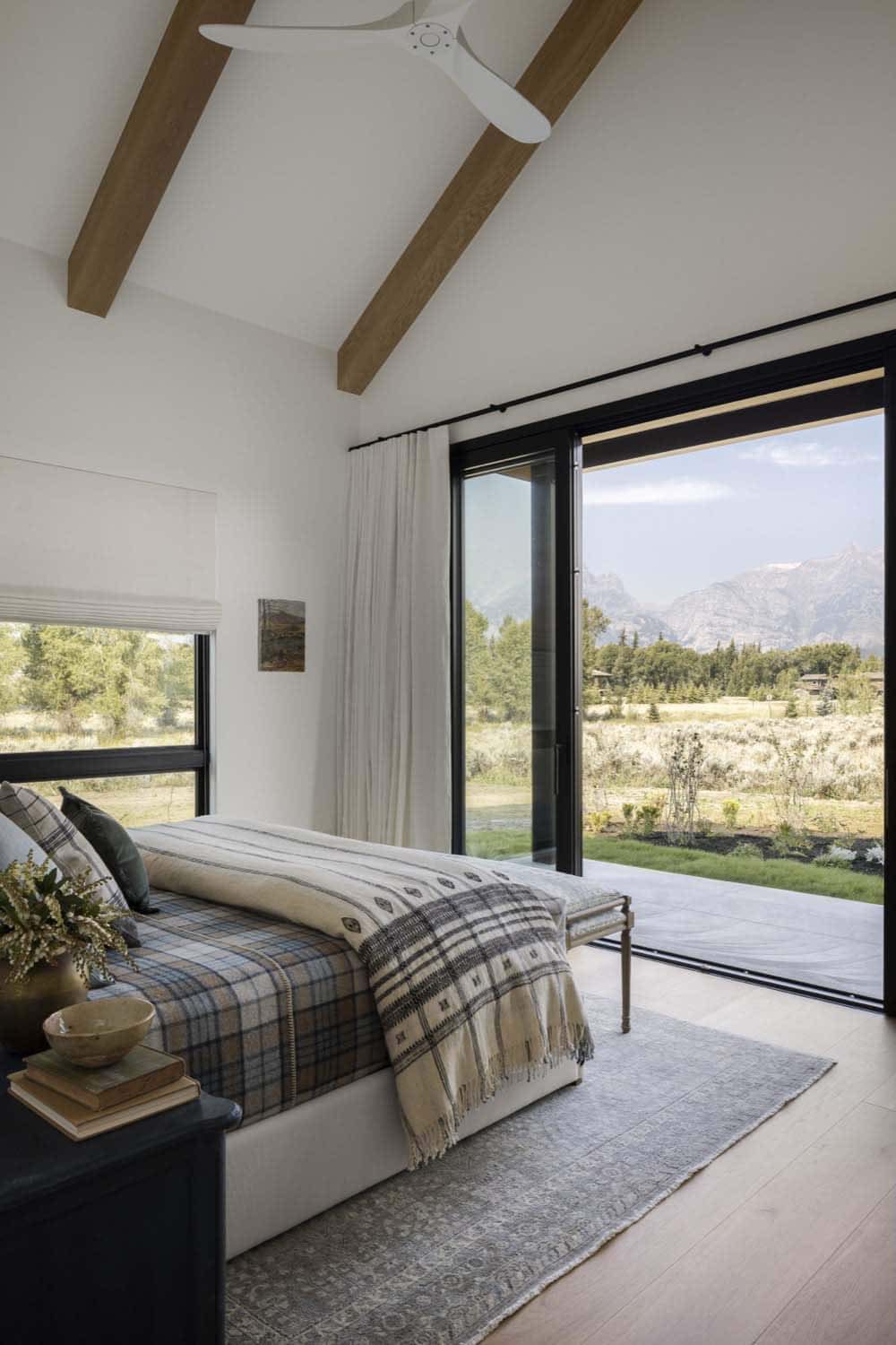 modern bedroom with sliding glass doors and a Mountain View