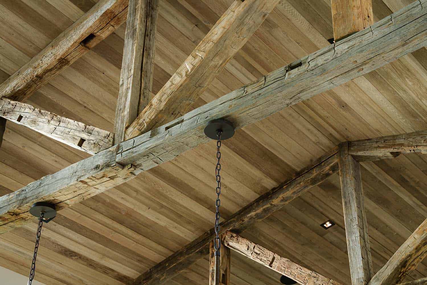 rustic modern lake house ceiling truss detail 