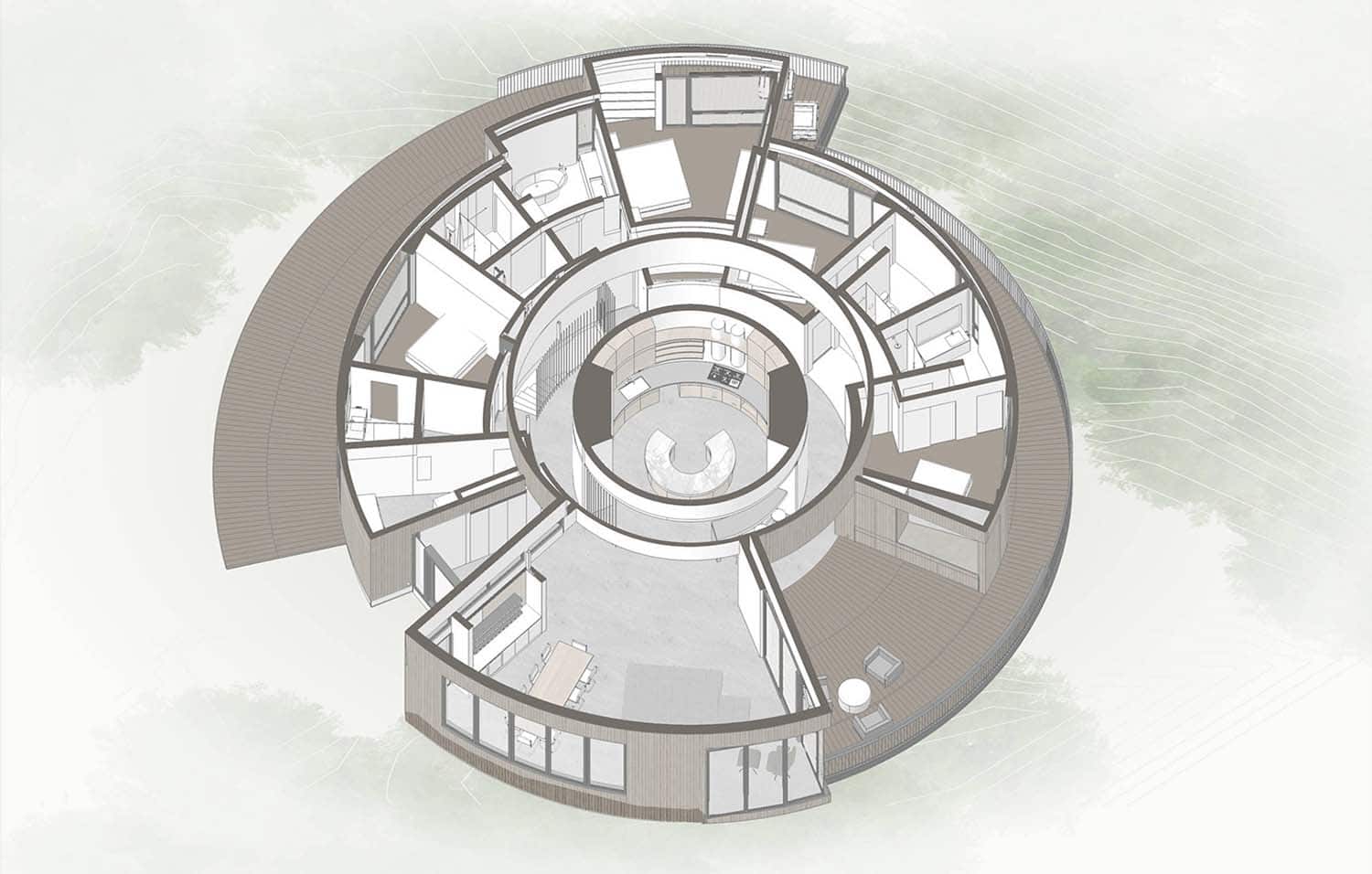 modern circular house elevation plan
