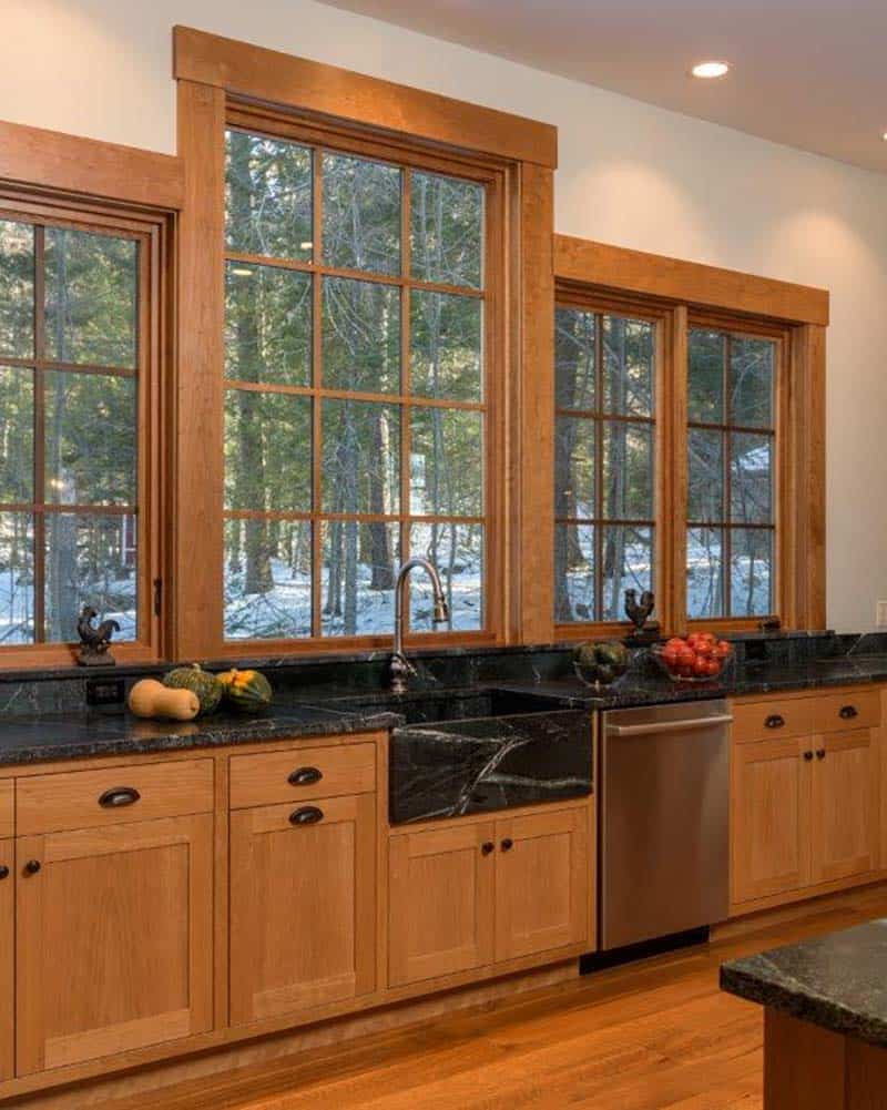 rustic kitchen sink cabinet wall with windows