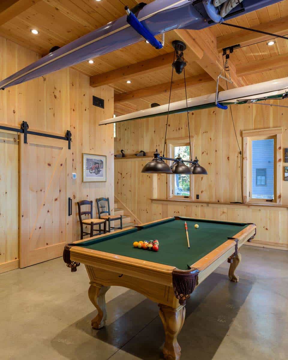 rustic garage with a pool table