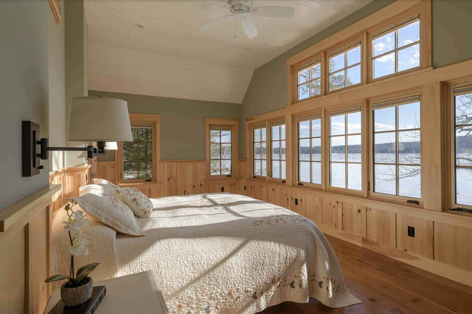 rustic bedroom with windows