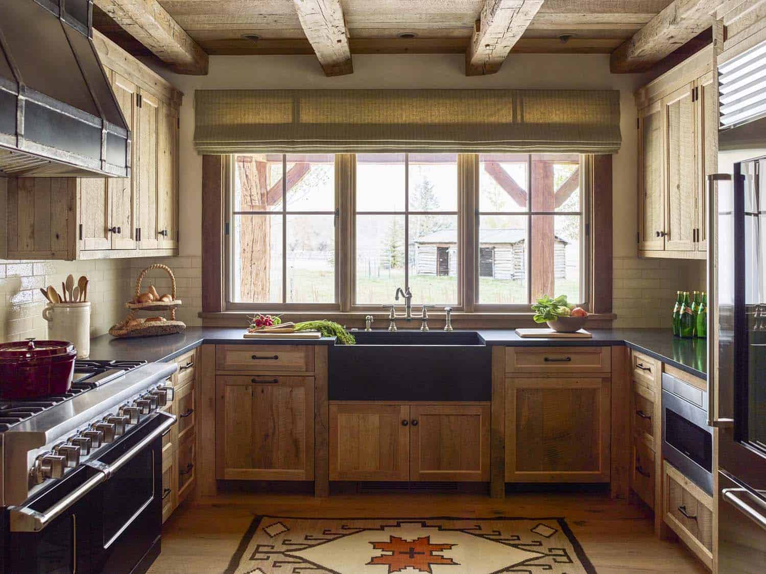 modern rustic kitchen with wood ceiling beams