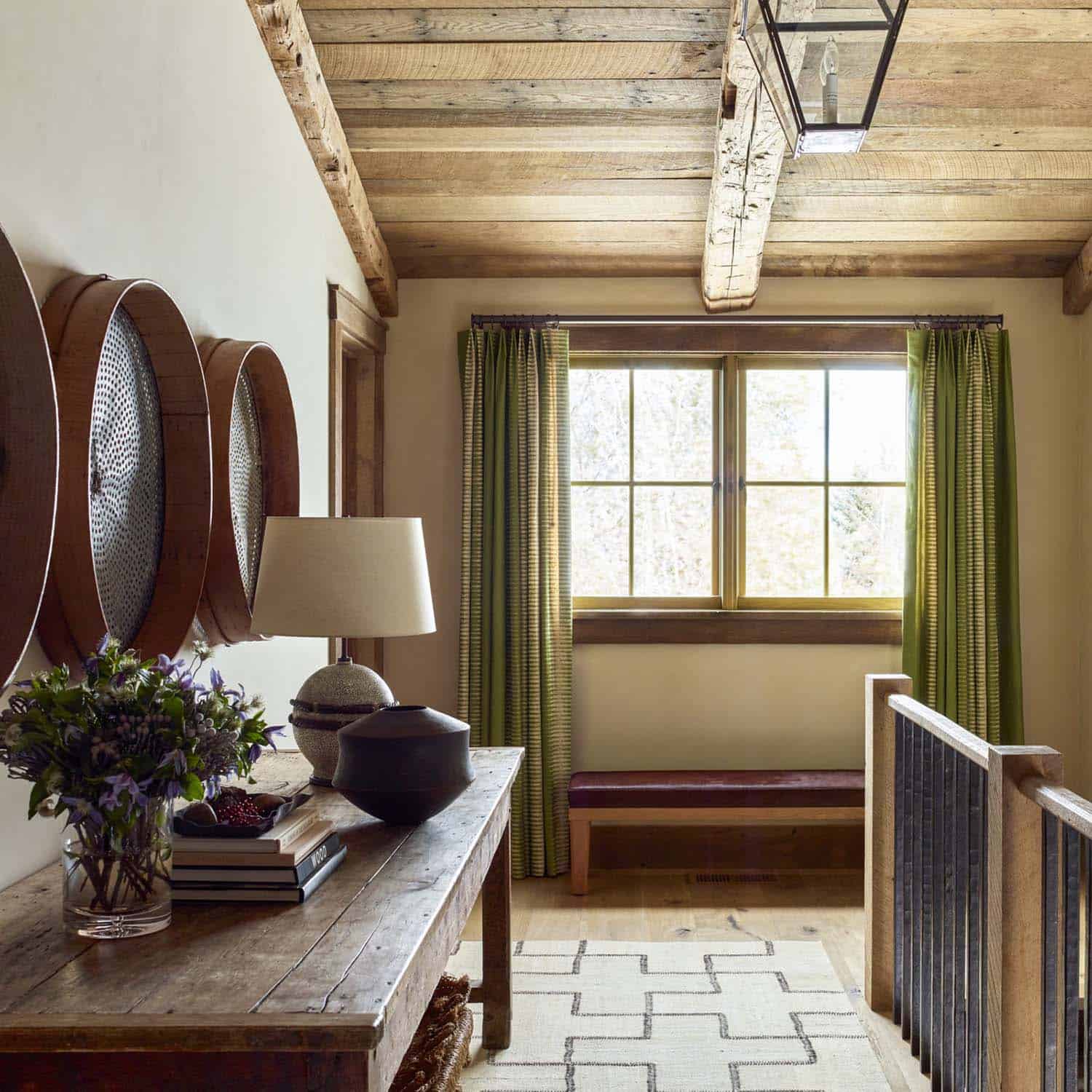 rustic hallway with a console table