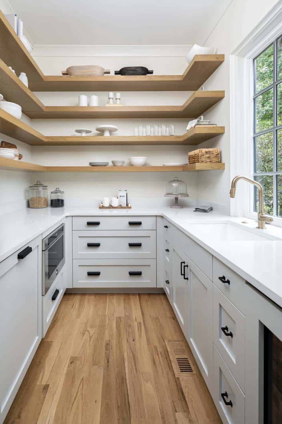 contemporary pantry with open shelves