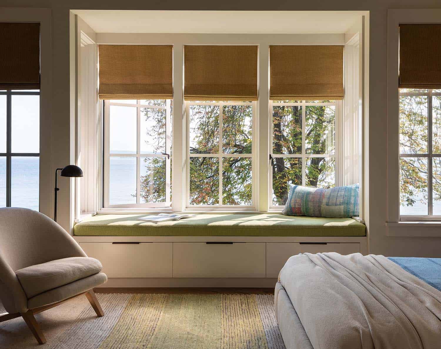 beach style bedroom with a window seat