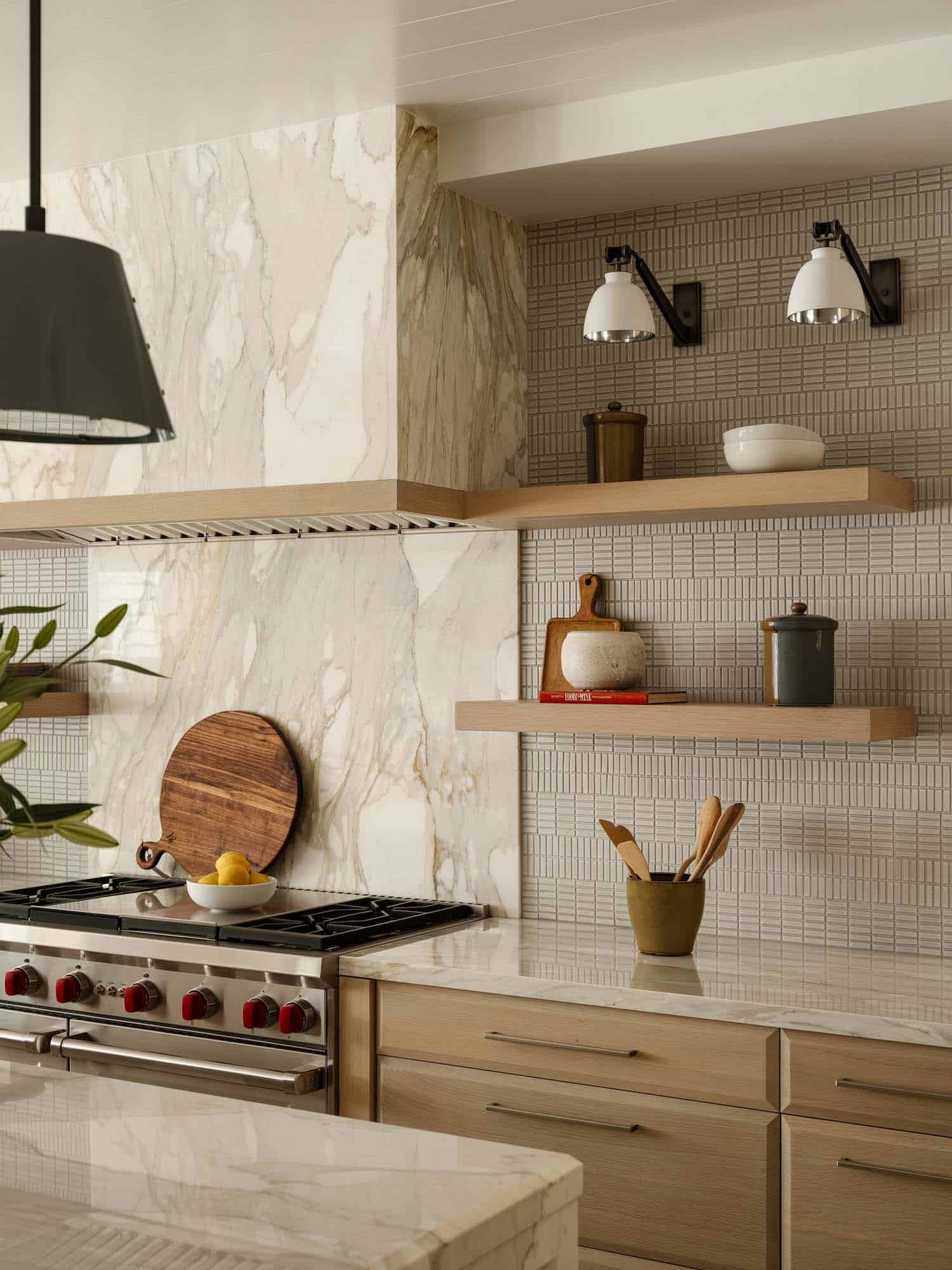 traditional kitchen with open shelving