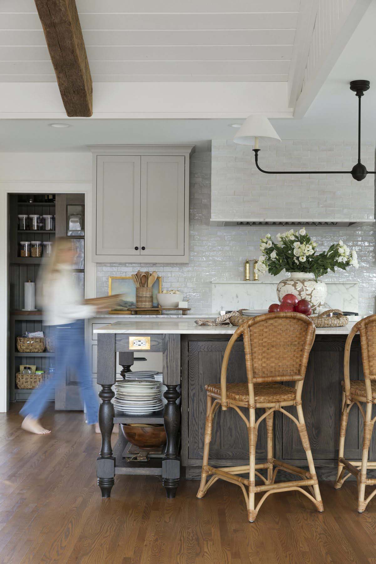 transitional kitchen with a large island