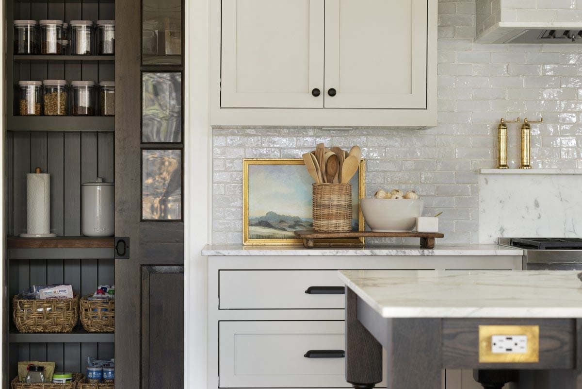 transitional kitchen with a large island detail