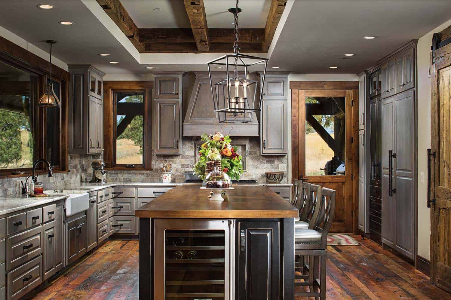 rustic kitchen with a large island and integrated wine chiller