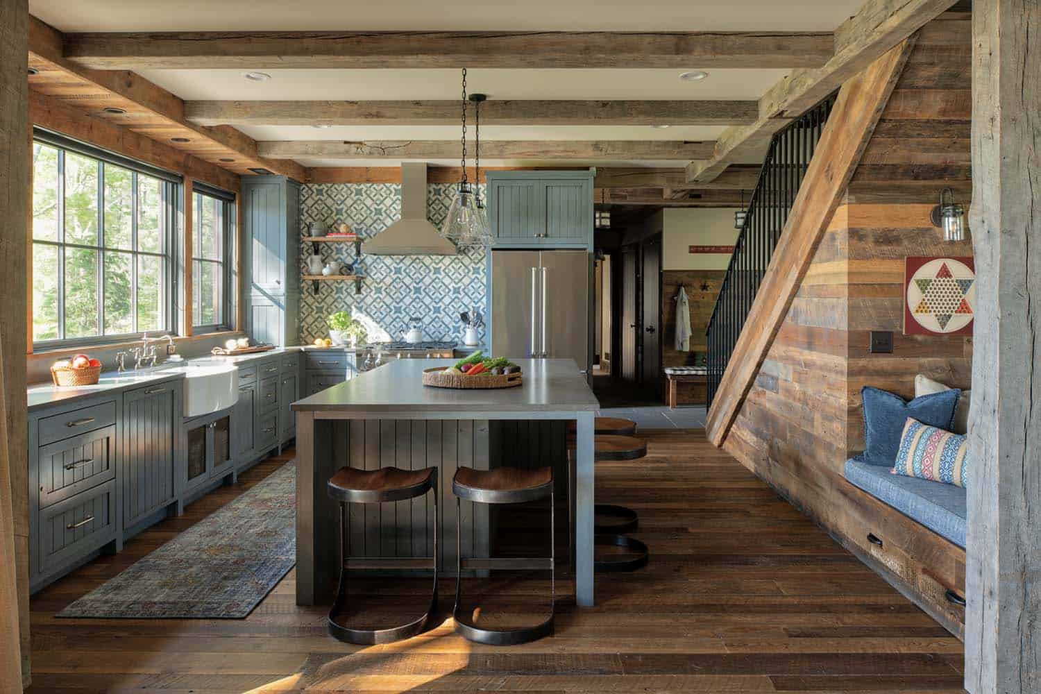 rustic kitchen with a built-in nook