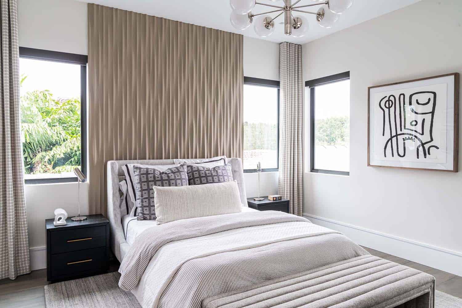 modern bedroom with an accent wall