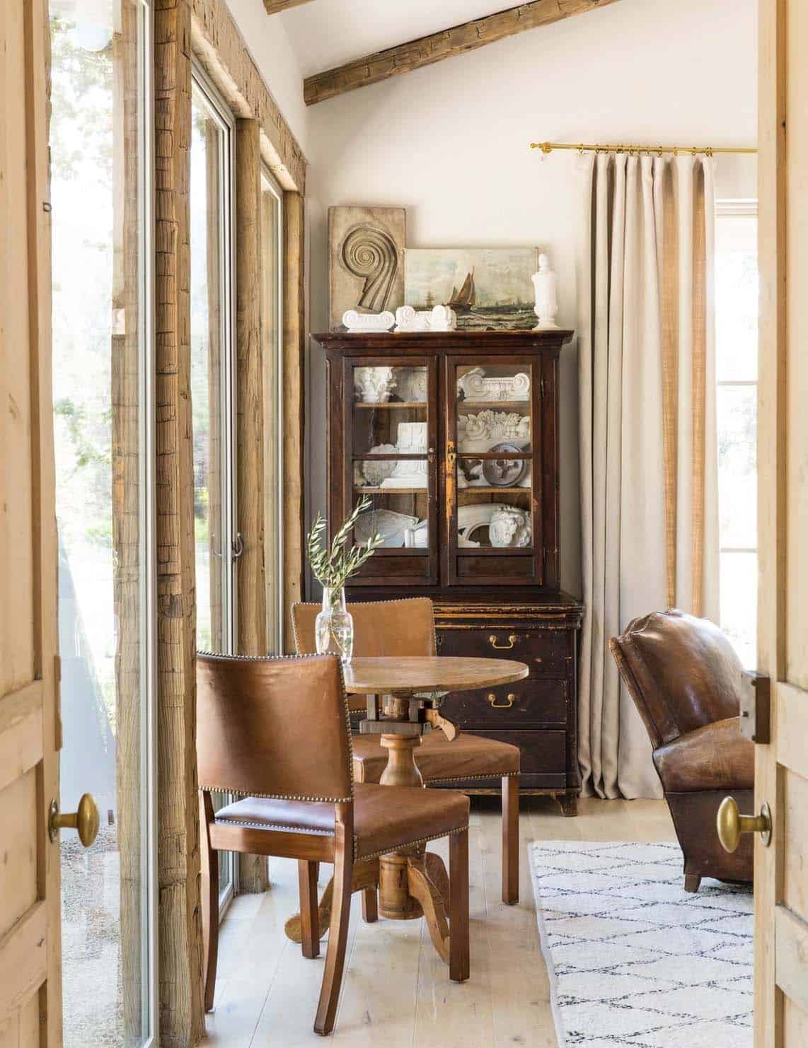 European-inspired home office with french doors