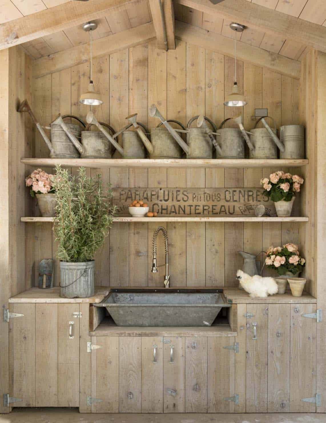 European-inspired potting shed sink