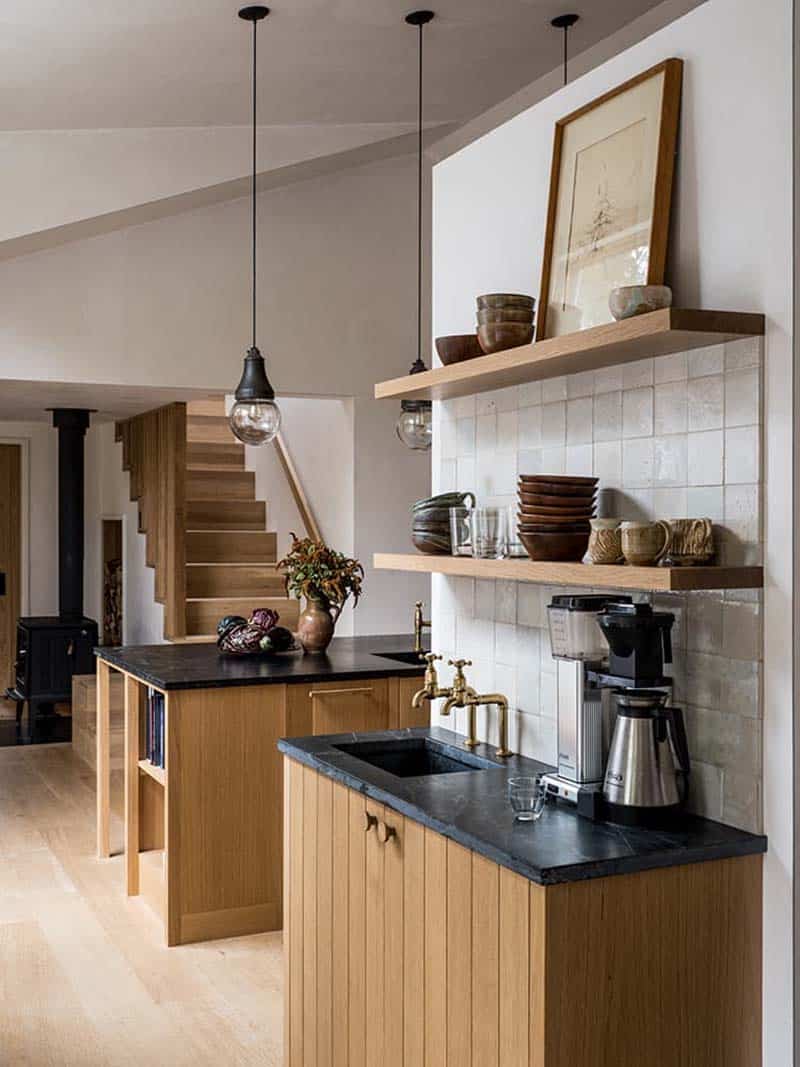modern farmhouse kitchen with open shelves