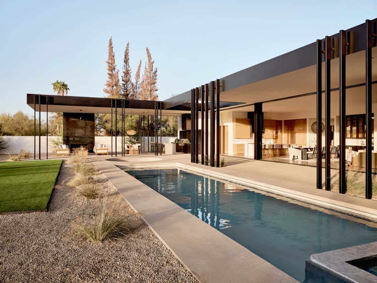 modern desert house exterior with a pool