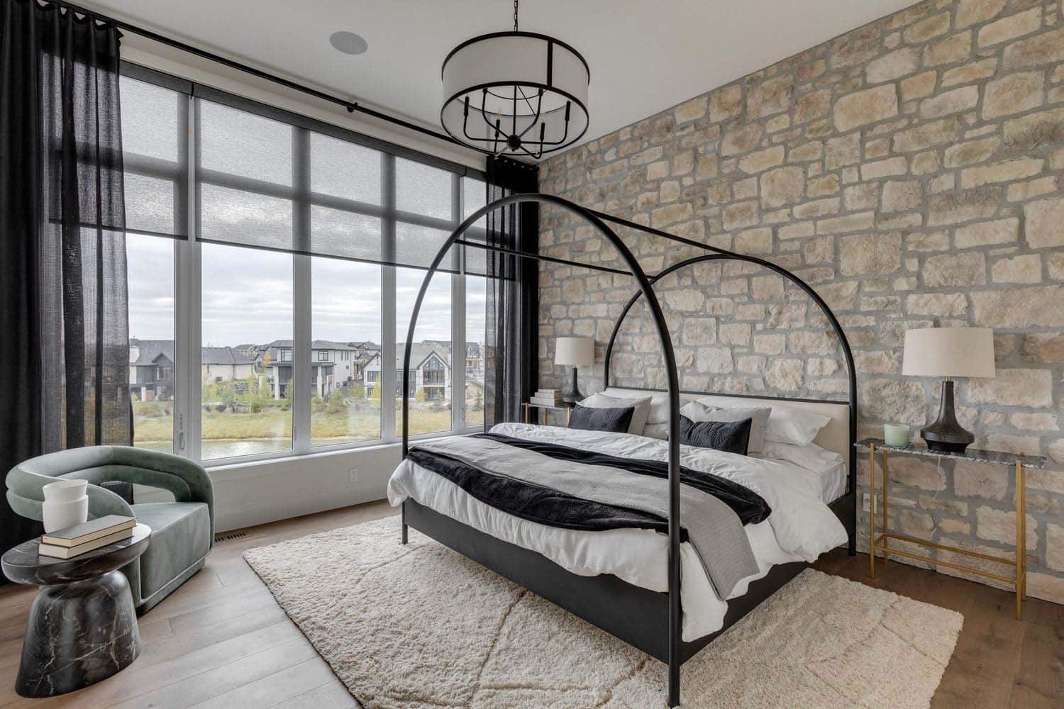 contemporary bedroom with a large window