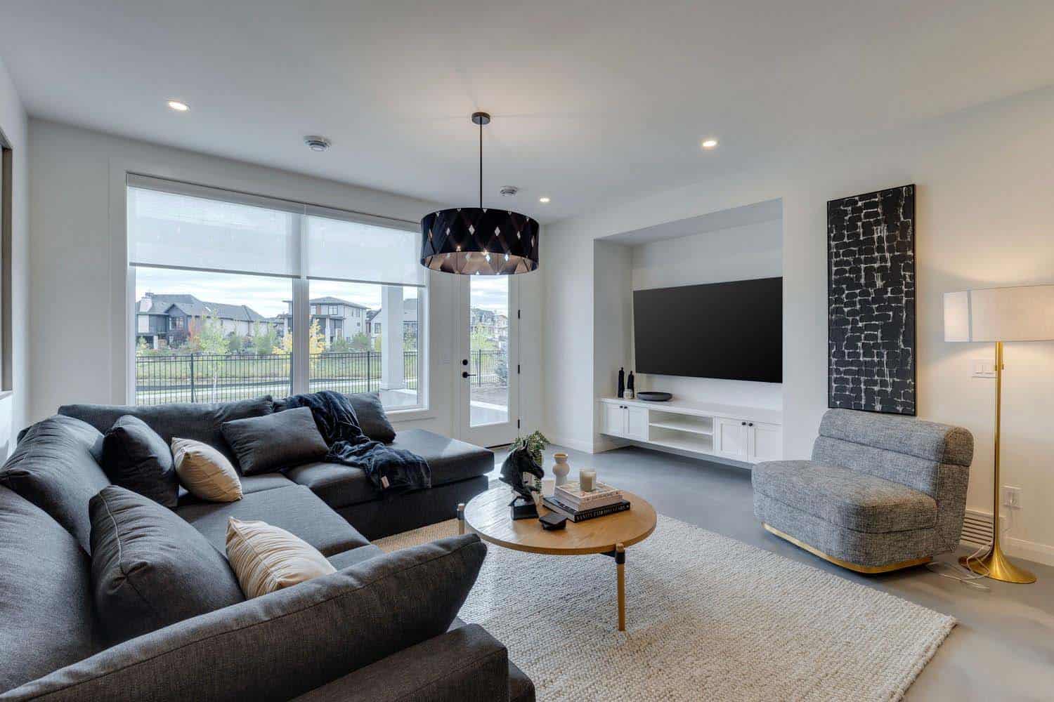 contemporary lower level family room