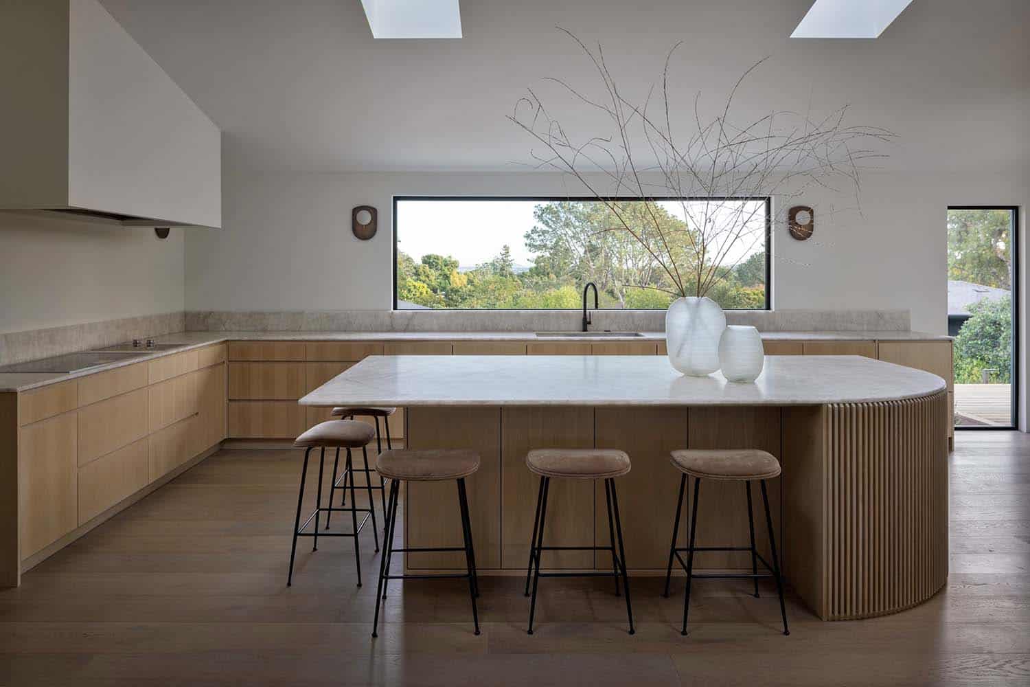 midcentury modern kitchen with skylights