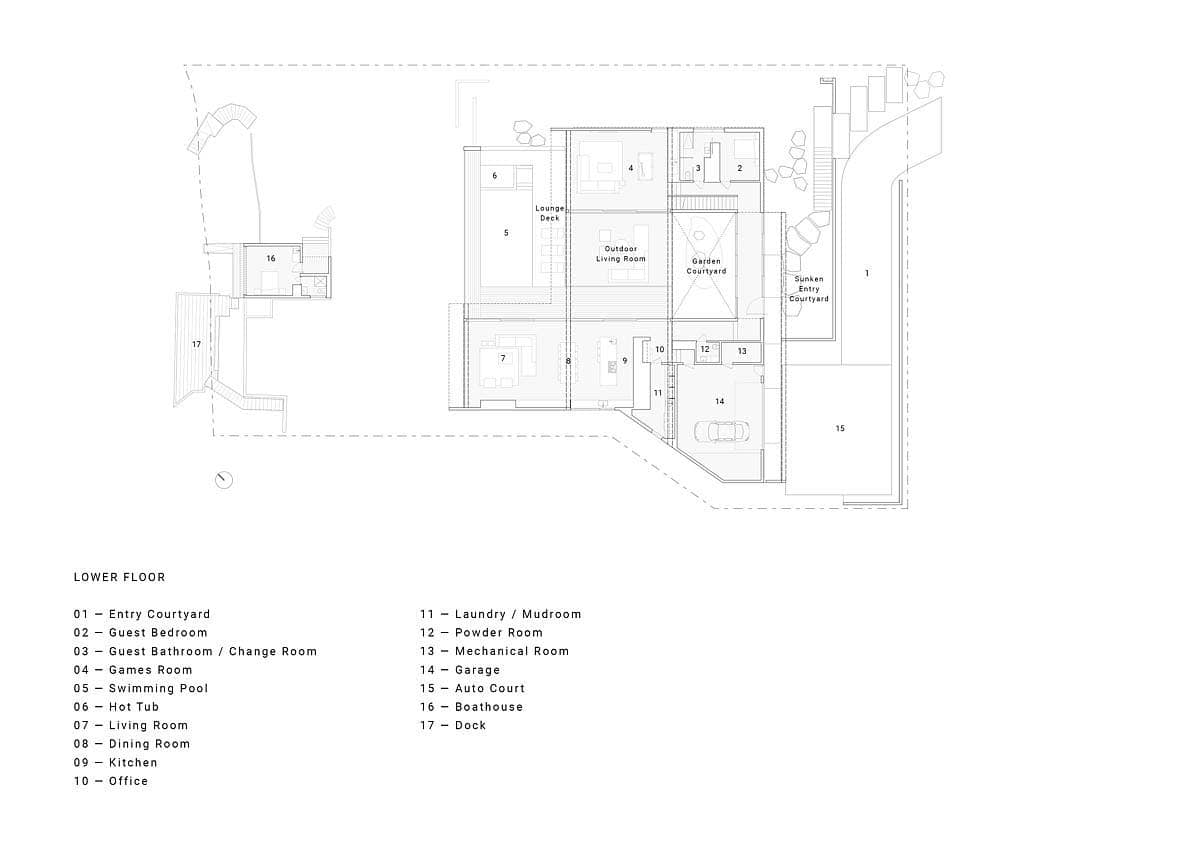 minimalist home lower floor plan