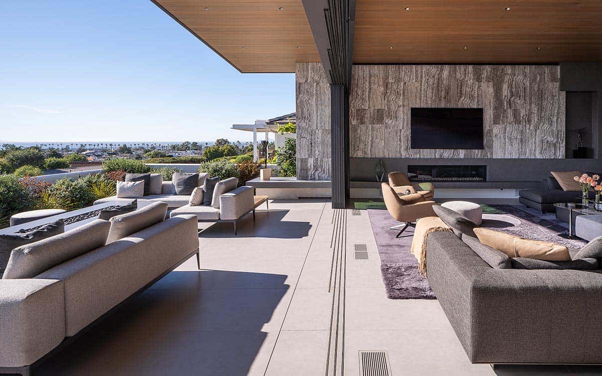 modern living room open to the patio
