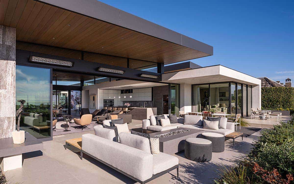 modern home patio with outdoor furniture