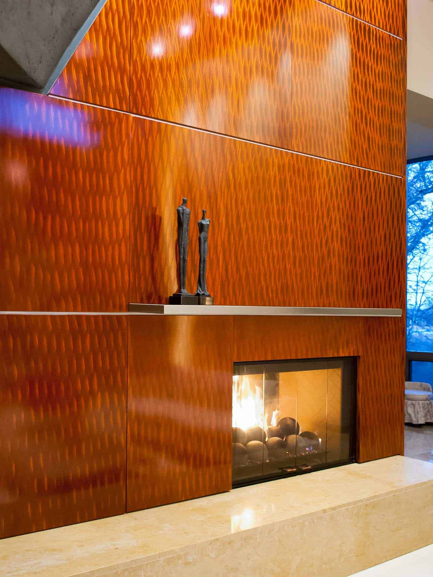 modern living room fireplace detail