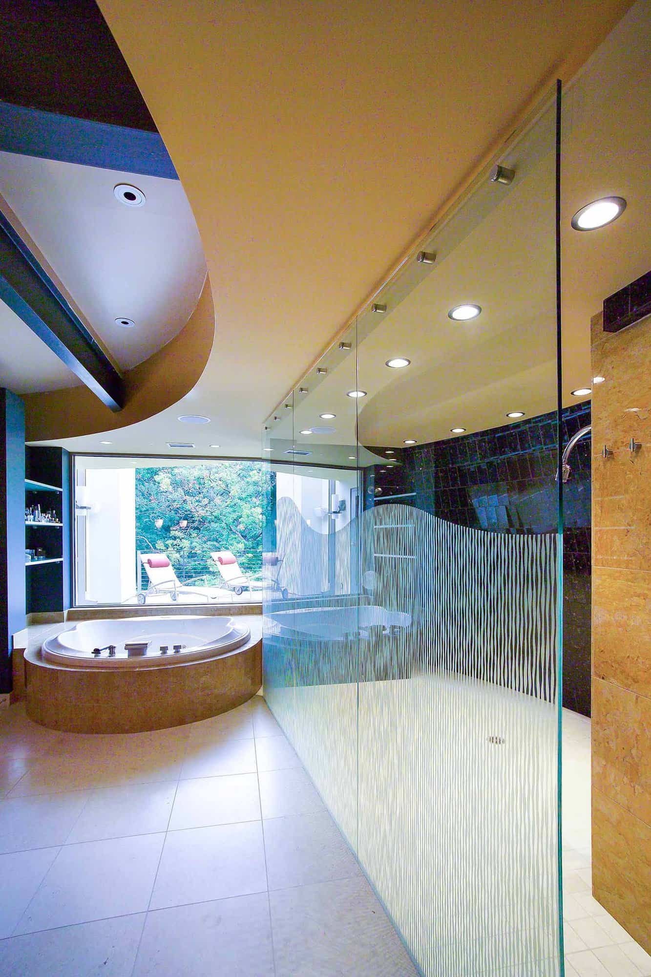 modern bathroom with a shower and tub