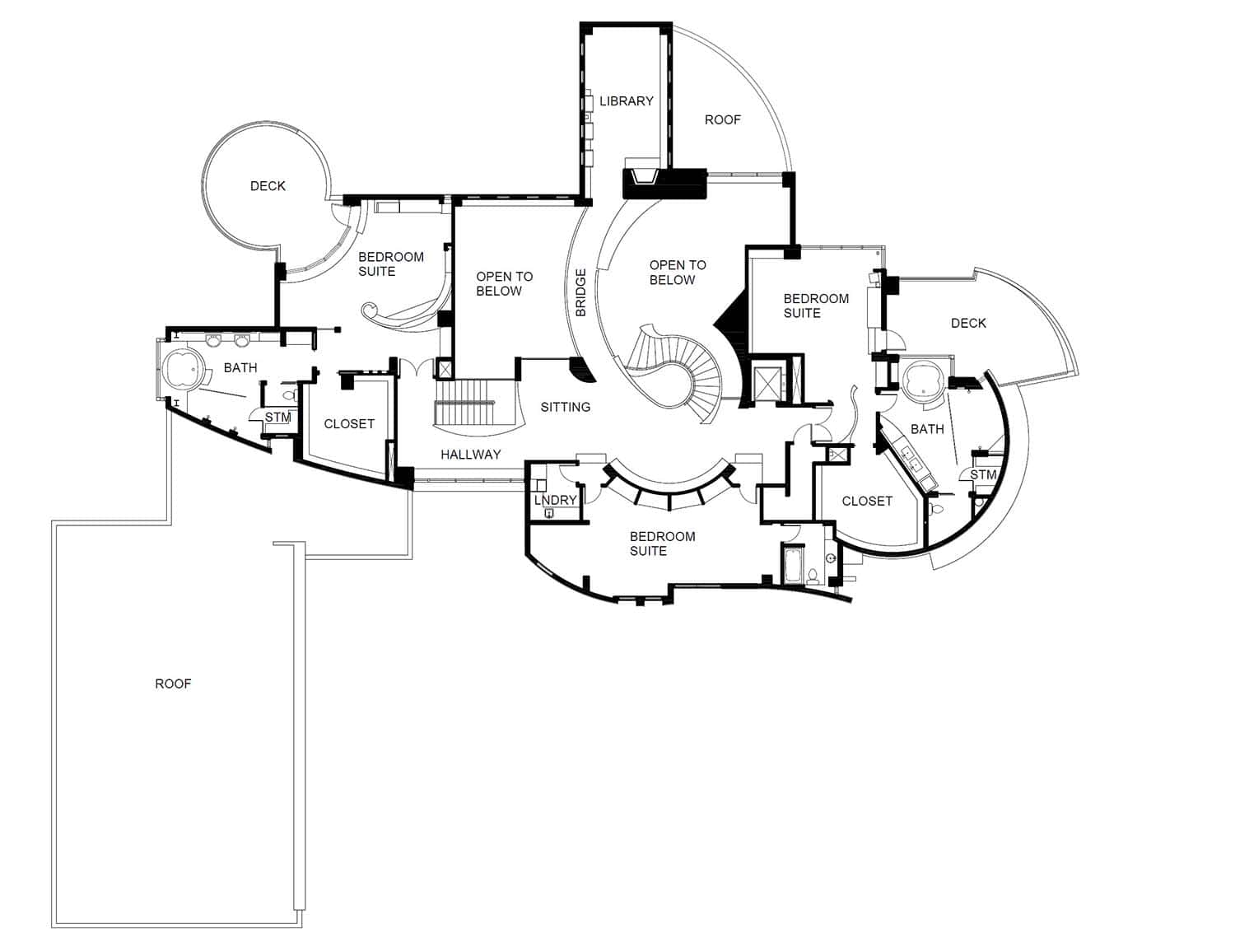 modern home upper level floor plan